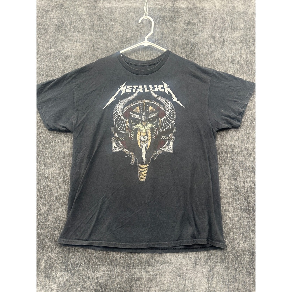 Mens T Shirt XL Black Metallica American Rock Band Viking Skull Slim Fit Songs